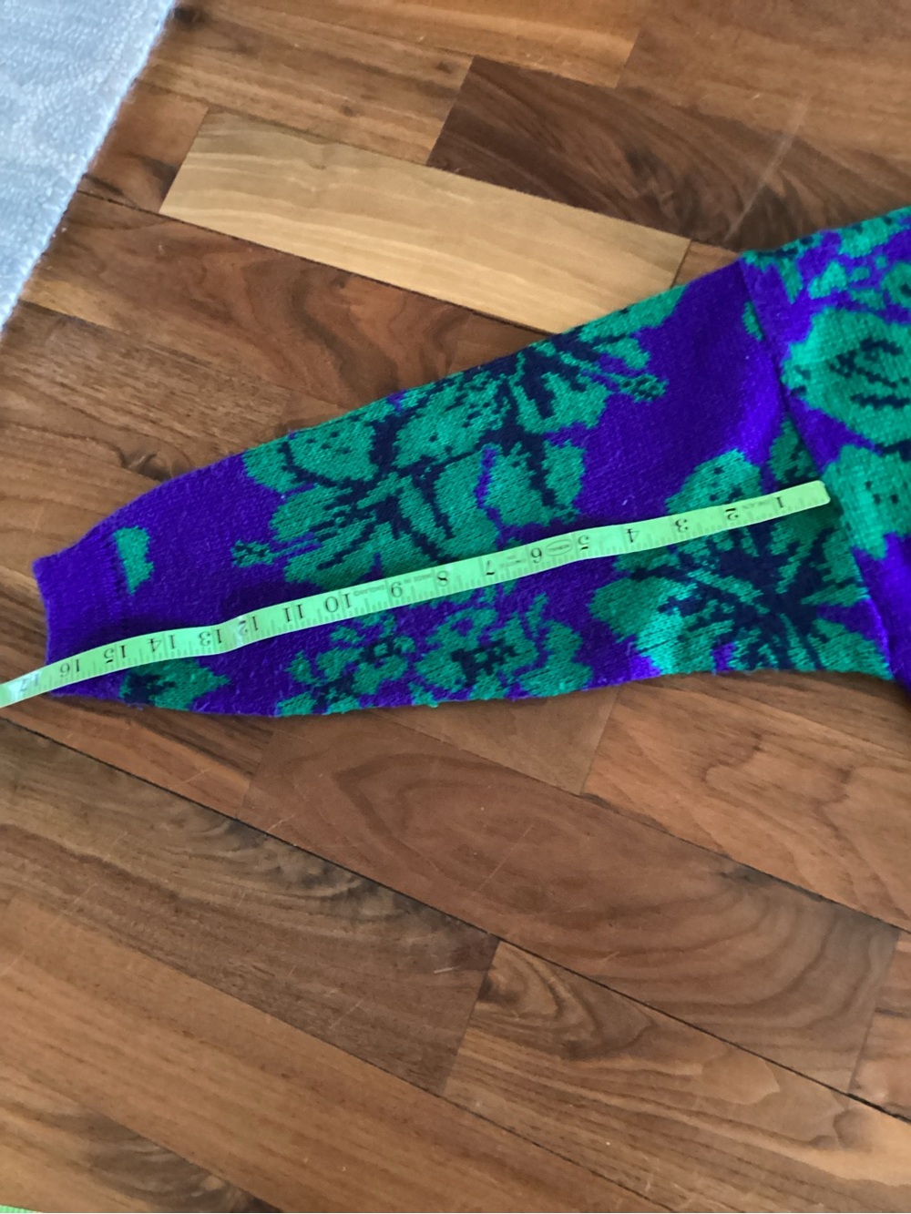1980’s Esprit Purple Turtleneck Sweater with Green Floral Jacquard - Picture 8 of 8